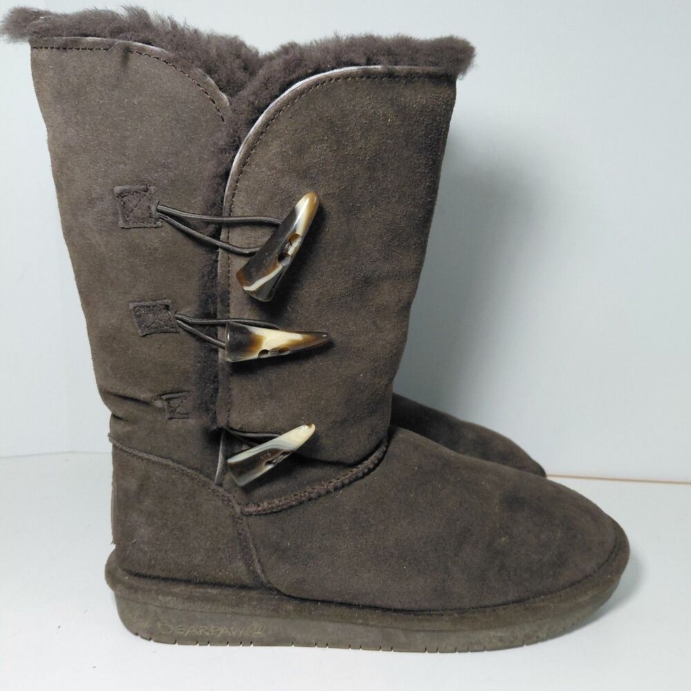 Bearpaw Suede & Sheepskin Boots Womens Size 9 Chocolate Brown - Picture 3 of 8